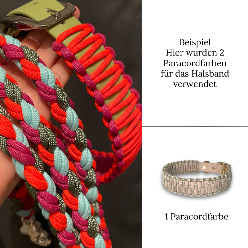 Robustes Biothane-Halsband „Fusion“ mit Paracord-Ummantelung. Individuell gestaltbar in bis zu 2 Farben, in 5 Breiten und verschiedenen Verschlüssen erhältlich. Ideal für aktive Hunde!